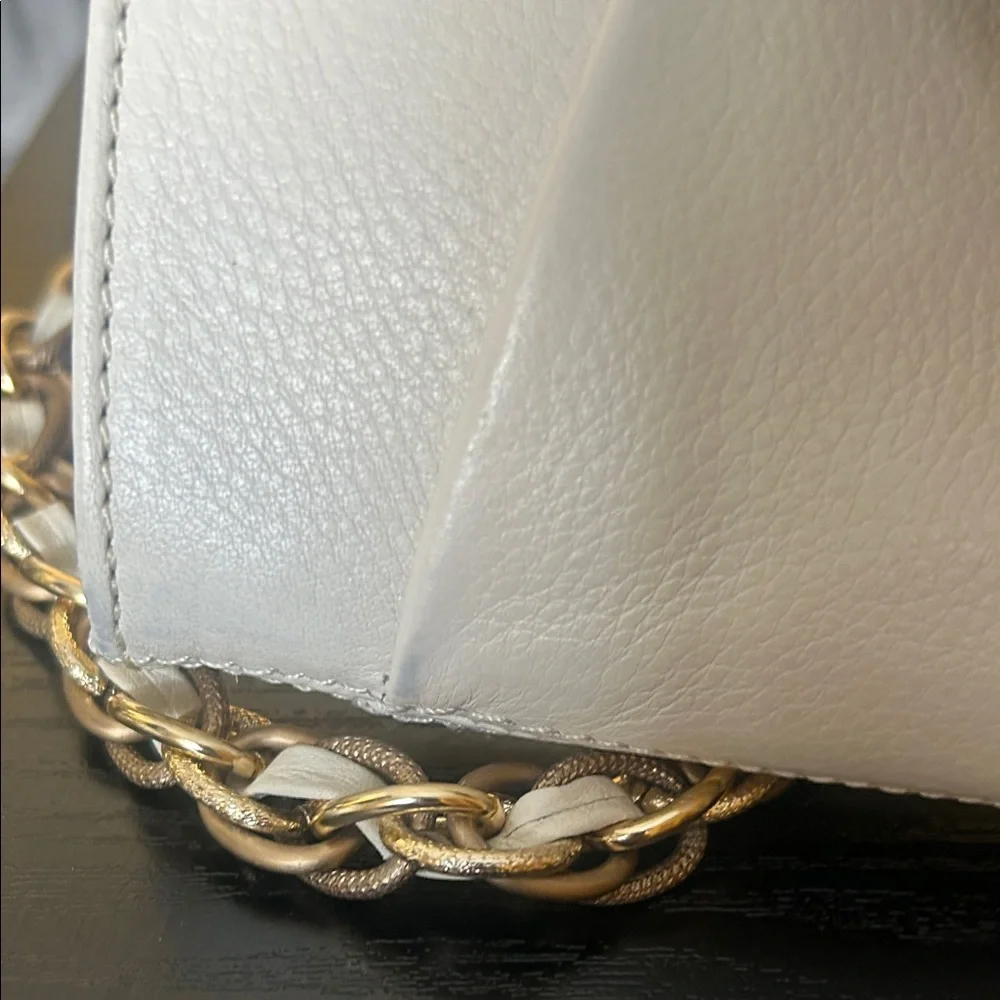 Elliott Lucca Cream Leather Clutch with Gold Chain - Picture 8 of 16